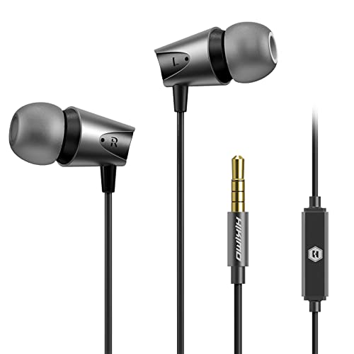 HIKIMO 3.5mmイヤホン 有線イヤホン イヤフォン HiFi音質 マイク付き 4極ヘッドホン 通話対応 音漏れ防止 環境ノイズキャンセル 3.5mm ジャック iphone/Android/PC 多機種対応 ブラック