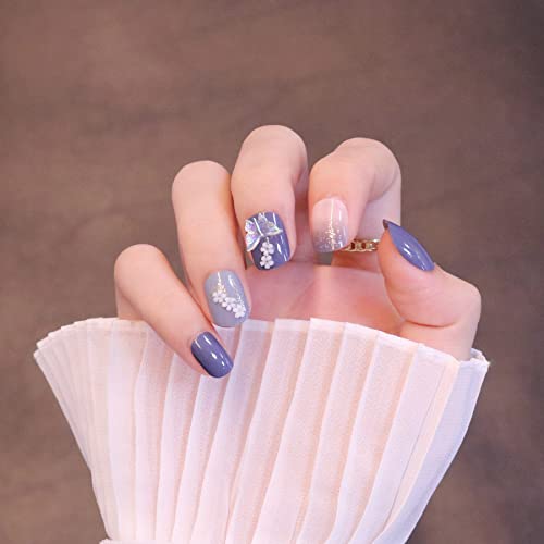 SunBeam Nails ネイルチップ ベリーショート 人気 3D爪 つけ爪 かわいい 短め ラウンドチップ ファッション ネイル 付け爪 24枚入 (#18-蝶と花)