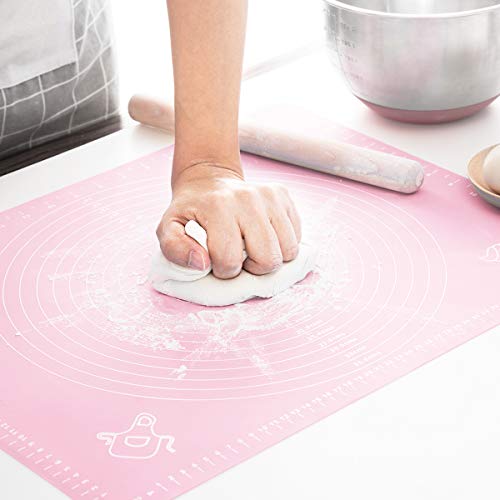 LIMNUO クッキングマット シリコンマット パンマット 製菓マット 目盛り付き 大きいサイズ 食品級シリコーン 滑り止め 製菓道具 (ピンク, 40X60CM)