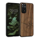 kwmobile スマホケース 対応: Xiaomi Redmi Note 11 / Note 11S ケース - 携帯ケース TPUバンパー ナチュラル 木製 レトロコンパスデザイン(2)