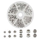 PH PandaHall 約130個/箱 6種 合金 ロンデル スペーサービーズ メタルビーズ チベットスタイル オーバルビーズ ラウンド カラム ビーズ DIY用 クラフト ジュエリー用 アクセサリーパーツ 手作り素材 混合色(3)