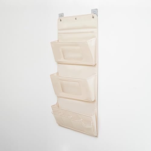 Gorocking ウォールポケット 壁掛けポケット おしゃれ 壁掛け 収納 小物入れ 雑貨 整理整頓 吊り下げ ぬいぐるみa4 書類 ポストカード 玄関 ドア (3段, ベージュ)