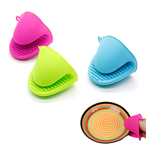 Doyeemei 耐熱ミトン 滑り止め 鍋つかみ やけど防止 3枚セット キッチンミトン 耐熱 クッキング用 シリコン製 鍋敷き 耐熱グローブ 鍋蓋 断熱 熱くない 防水 柔軟 耐熱温度180℃ 左右兼用 男女兼用 红色绿色蓝色