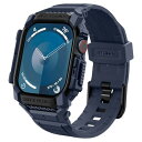 Spigen Apple Watch 10 ケース 46mm ケースバンド一体型 耐衝撃 PC TPU 二重構造 スポーツバンド 落下 衝撃 吸収 耐久性 傷防止 ラギッド・アーマー・プロ(ネービーブルー)(2)