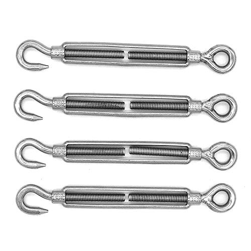 4個入りパックNUZAMAS M10フック＆アイ、C〜Oターンバックル、304ステンレス鋼、ワイヤーロープテンシ..