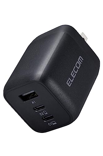 エレコム 充電器 65W USB PD対応 3ポート Type-C USB-A 【 iPhone 16 15 14 iPad Macbook Air ノートPC】 ブラック EC-AC4465BK
