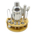 NUZAMAS カクテルシェーカーセット 竹製スタンド付き 10個 304ステンレススチール製バーツール 750ml ステンレススチール製バーテンダーセット ミ...