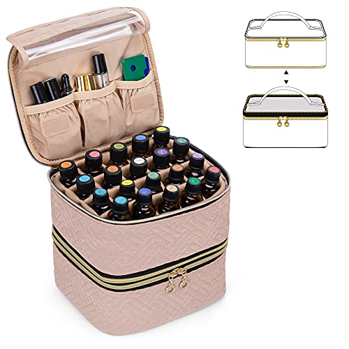 Luxja アロマケース 40本用(5ml-30ml) 精油ケース エッセンシャルオイル収納 アロマ持ち運び ピンク