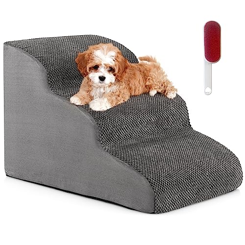 COSTWAY 犬 階段 ドッグステップ 3段 高さ40cm ペット 階段 犬 スロープ 犬用階段 ペット踏み台 犬の階段 高密度 洗濯便利 カバー取り外し可能 滑り止め付き 小型犬 室内犬 高齢犬 介護 粘着クリーナーつき ベッドとソファサイド 犬 ステップ