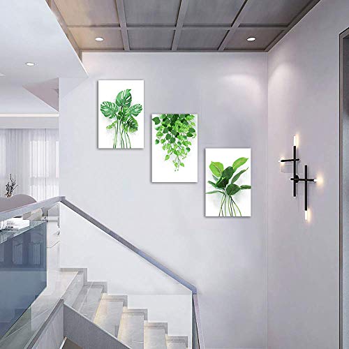 北欧 アートパネル 緑 葉 風景 ポスター 植物 風景画 幸運 玄関 絵画 お風呂 壁 風水 子供部屋 飾り絵 木枠付きの完成品 装飾 軽くて取り付けやすい (30x40cmx3Pcs) [3]