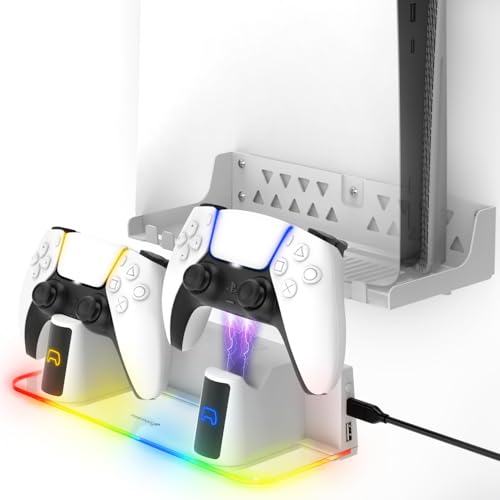 Fosmon PS5ウォールマウントキット(充電ステーション、頑丈な金属製アンカー、取り外し可能なコントローラーチャージャー、RGB LEDライト付き) - PlayStation 5およびPS5 Slim(ディスク版&デジタル版)/PlayStation 5 Pro対応 - ホワイト Fosmon PS5ウォールマウントキット(充電ステーション、頑丈な金属製アンカー、取り外し可能なコントローラーチャージャー、RGB LEDライト付き) - PlayStation 5およびPS5 Slim(ディスク版&デジタル版)/PlayStation 5 Pro対応 - ホワイト