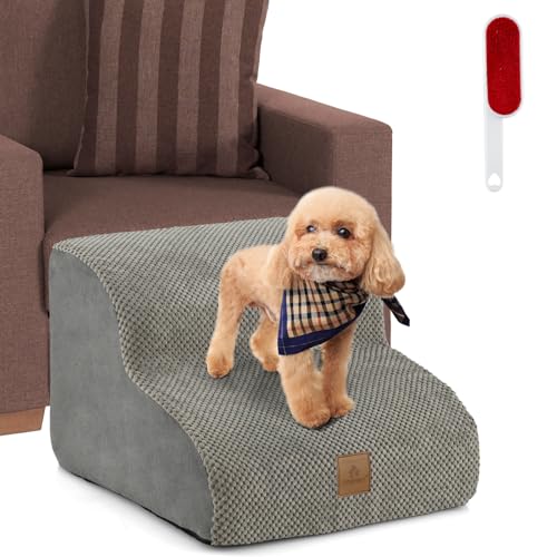 COSTWAY 犬 階段 ドッグステップ 2段 高さ30cm 犬 スロープ ペット 階段 粘着クリーナーつき 犬用階段 ペット踏み台 犬の階段 犬 ステップ 高密度 カバー取り外し可能 洗濯便利 滑り止め付き 小型犬 室内犬 高齢犬 介護 ベッド ソファ