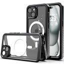 【米軍規格・防水・防塵】UMITTOS iPhone 15 用 ケース 防水 全面保護 耐衝撃 MagSafe対応 衝撃吸收 防雪 防塵 薄型 滑り止め クリア QI充電・顔認証対応 雨の日、お風呂など適用 防水ケース(6.1インチ)(2)