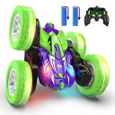 DEERC ラジコンカー こども向け スタントカー 四輪駆動 両面走行 360度回転 オフロード RCカー 車おもちゃ バッテリー2個付き 40分間走れ 2.4...