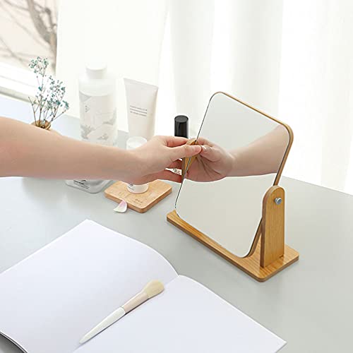 FRCOLOR 鏡 卓上 卓上ミラー 化粧鏡 回転可能 木製ベース 木製鏡 ミラー 卓上 女優ミラー 卓上鏡 化粧ミラー メイク用 化粧道具 インテリア オシャレ（長方形 大）