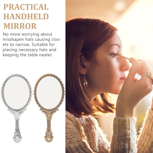 FRCOLOR 手鏡 ハンドミラー 化粧鏡 アンティーク 鏡 卓上 手持ち コンパクト 化粧鏡 エレガント 化粧ミラー メイクアップミラー ハンドル付 壁掛け ミラー 2枚セット