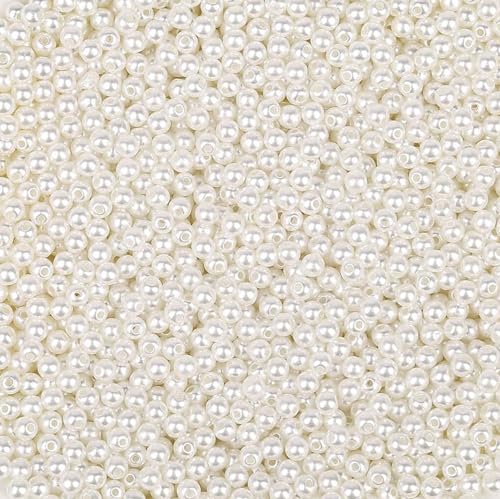 パールビーズ BetterJonny 約3400個手芸用 ラウンド 丸玉 パール 穴付き ホワイト ハンド パール パー..