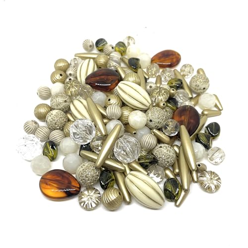 100g クリア ゴールド系 アクリルビーズ セット たくさん 大きい パーツ 大 5mm-10mm 手芸材料 ミックス mix アンティーク