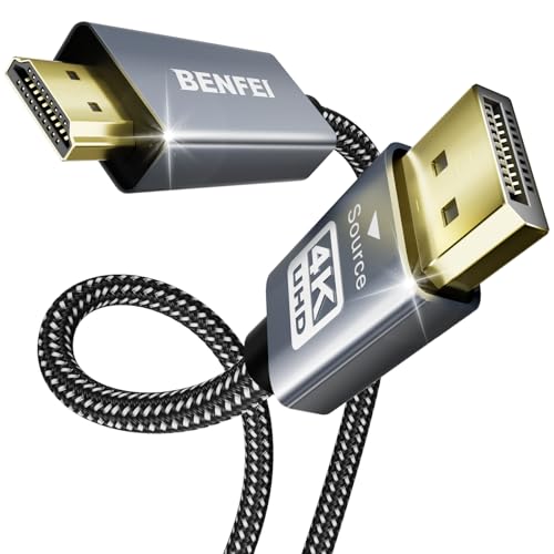 BENFEI 4K DisplayPort - HDMI 1.8m ケーブル [アルミニウム シェル、ナイロン編組]、単方向 DP 1.2 コ..