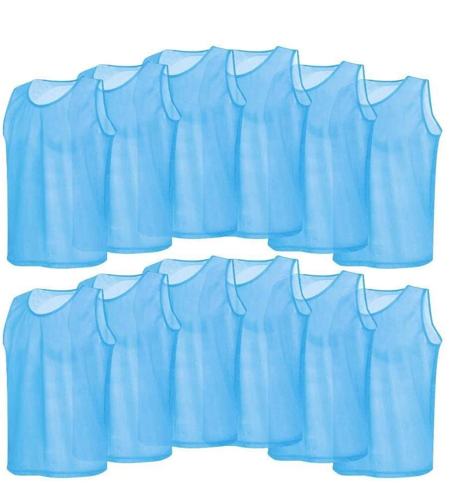 【12枚セット】ビブス 大人用 トレーニングビブス フットボールビブス 軽量 弾性 ストラップ 吸汗速乾 通気性 サッカー イベント フットサル ブルー