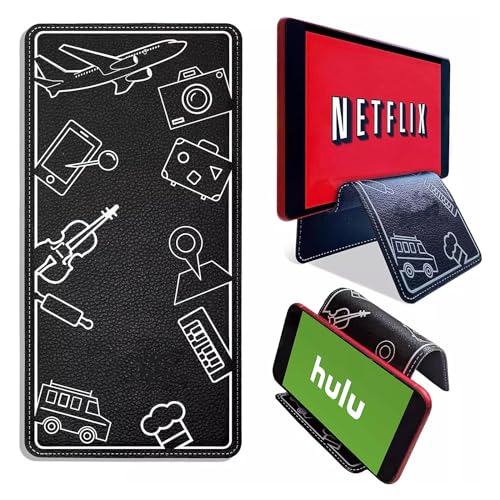 楽天Trend Item Shop飛行機旅行の必需品 携帯電話ホルダー & 柔軟なタブレットスタンド デスク/ベッド/トレッドミル/自宅/機内用トラベルアクセサリー - クールなガジェット （黒 レザー）