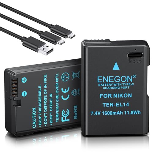 ENEGON EN-EL14 EN-EL14a Type-C ľܽťݡȥХåƥ꡼ 2 1600mAh Nikon D3100,...