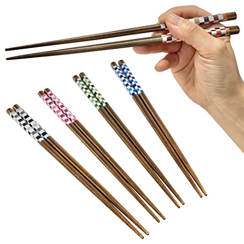 【市松柄箸5膳セット】 食洗器対応 来客用 和柄 モダン 日本製 おはし 使いやすい 滑らない 天然木 (市松柄)