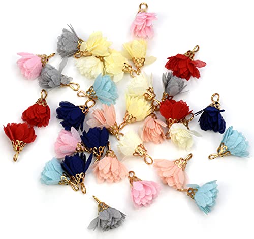 starPG フラワー タッセル チャーム オーガンジー 15mm 8色 × 4個 手芸 アクセサリー ハンドメイド パ..