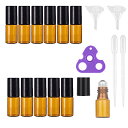 遮光瓶 ロールオンボトル 詰め替えボトル ガラスロールタイプ アロマオイル瓶 香水 精油 小分け アロマボトル 保存容器 茶色3ml 12本セット(プラスチックスポイト2本+漏斗2個+デルタオープナー1個付き)