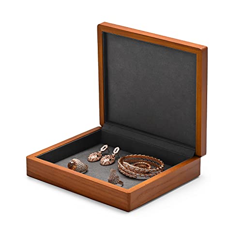 Woodtenジュエリーボックス アクセサリー ボックス リング ネックレス イヤリング収納ボックス、木製ジュエリー ボックスリング ネックレス イヤリング 収納 スタッキング ジュエリーボックス (ダークグレーの無垢材のジュエリーボックス)