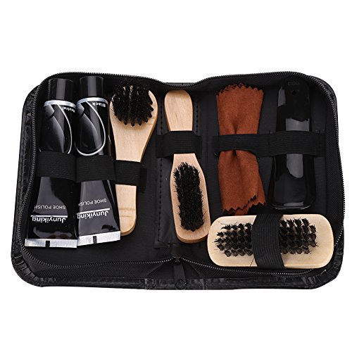 xuuyuu 靴磨きセット シューケアキット 靴磨きケアキット シューズブラシ 天然馬毛ブラシ 靴磨きクロス..