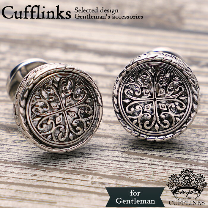 セール★31日まで特別価格 エスニックパターン ブラック シルバー カフス | カフスリンクス カフス カフスボタン カフリンクス 大人 メンズ 使い方 結婚式 お洒落 バロック 華やか シルバー カジュアル 紳士用 スーツ プレゼント 父親 お祝い