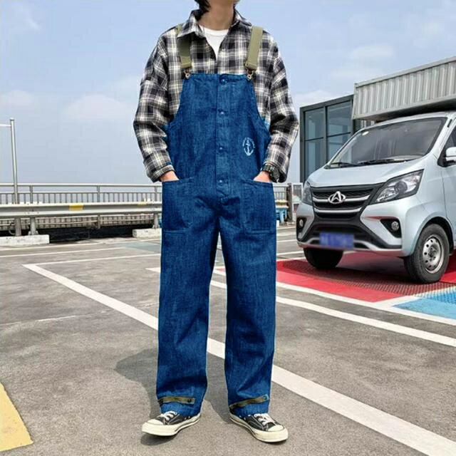 ワーク オーバーオール メンズ 春秋 ストレートパンツ カッコイイ 大きいサイズ オールシーズン 作業着 サロペット カジュアル レトロ ブルー アメカジ ワイドパンツ デニムパンツ ワークパンツ トレンド