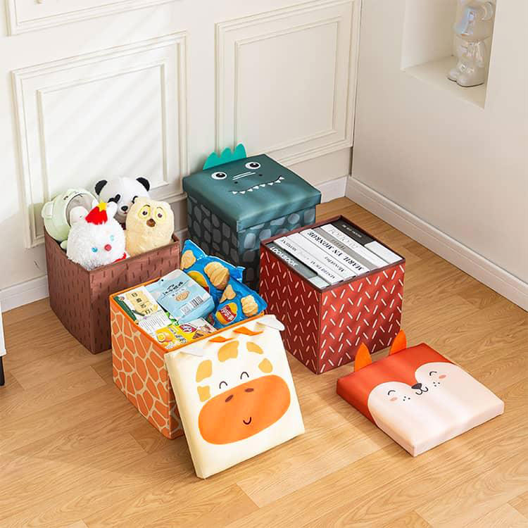 収納スツール ぬいぐるみ 大容量 コンパクト 多用途 おもちゃ 折りたたみ 収納ボックス 収納 小物入れ 座れる収納 防塵 可愛い 動物柄 折りたたみ 省スペース リビング 子ども部屋 出産祝い [2]