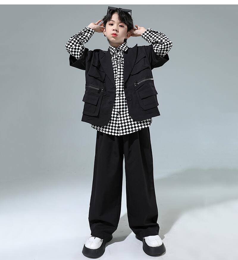 キッズ ダンス 衣装 長袖 字母柄 チェック柄 ヒップホップ 男の子 女の子 単品orセ...