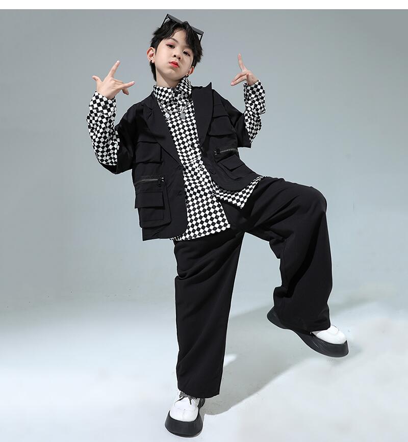 キッズ ダンス 衣装 長袖 字母柄 チェック柄 ヒップホップ 男の子 女の子 単品orセ...
