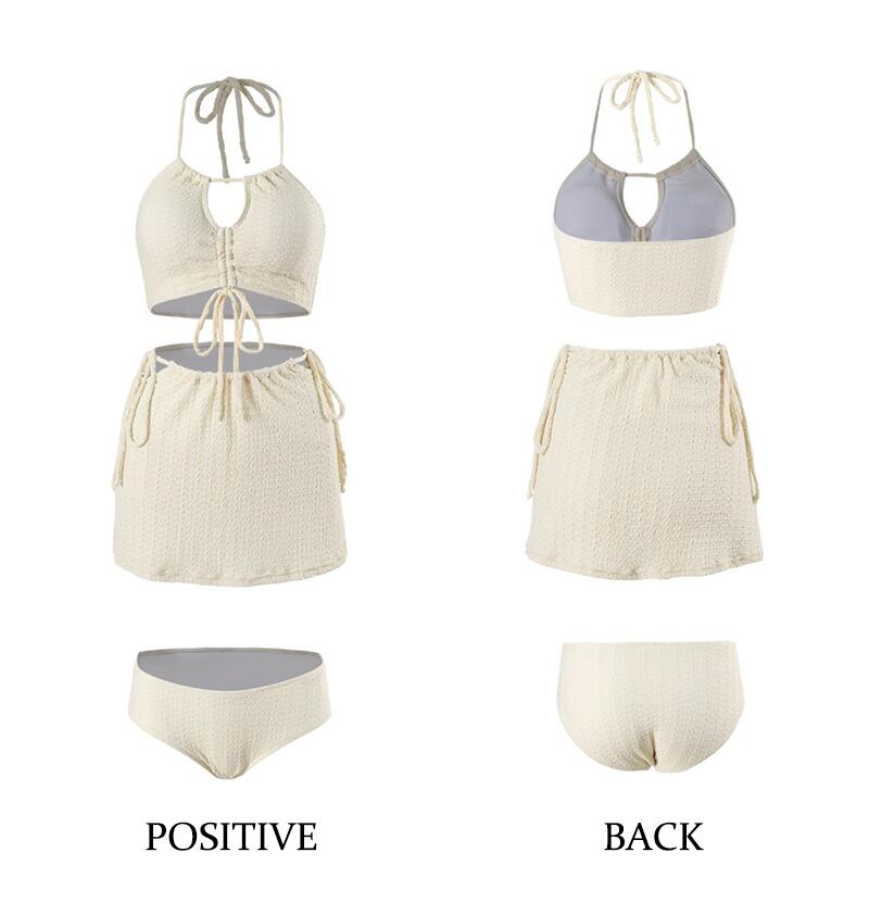 ベージュ 水着 盛れる ビキニ スカート セクシー レディース バックシャン フリーサイズ 3点セット 高品質 みずぎ 着瘦せ 小胸 谷間 美バスト ショーツ スカート 体型カバー 海水浴 温泉水着 プール カットアウト 無地