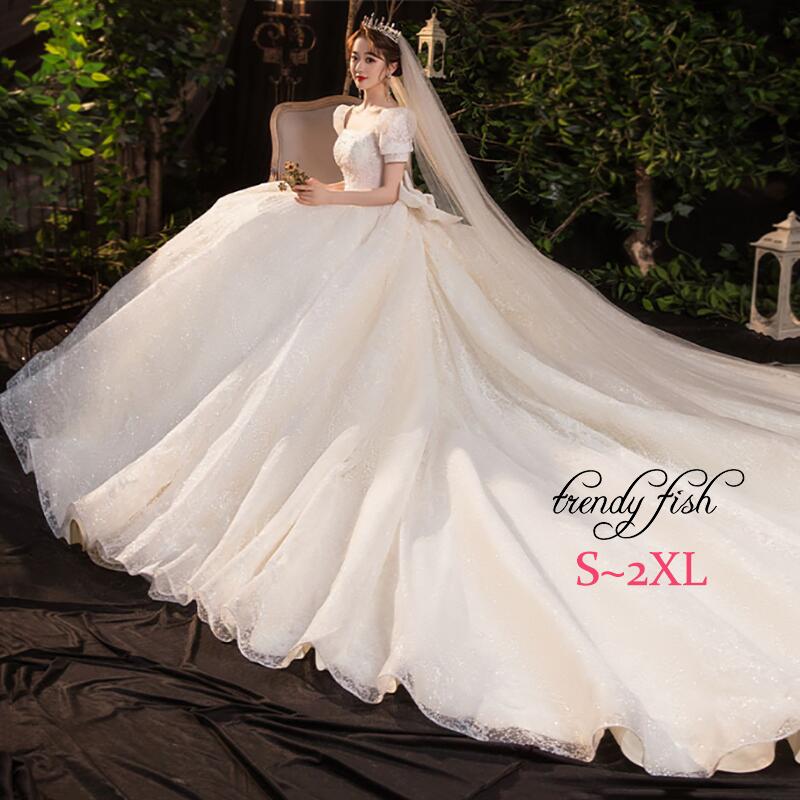 ウェディングドレス プリンセスドレス 白 ホワイト wedding dress 花嫁 二次会 挙式 ブライダル 結婚式 フォーマルドレス ロングドレス トレーン お嬢様 優雅 淑女 綺麗 海外撮影 お呼ばれ 編み上げ 送料無料