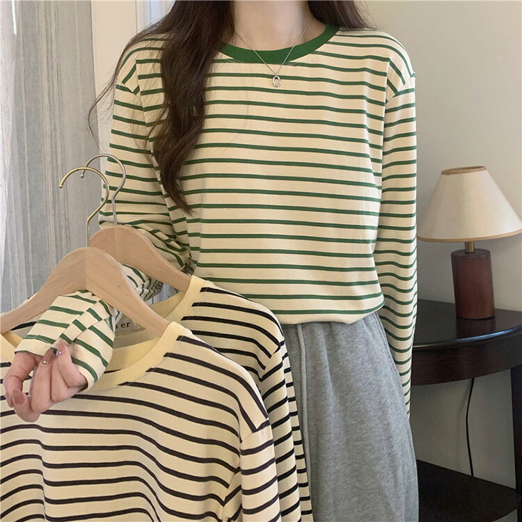 PORTER - トップス 長袖 ラウンドネック ボーダー 暖かい 防寒 インナー ロンt レディース カジュアル 長袖tシャツ おしゃれ シンプル きれいめ ブラック ホワイト m l xl 2xl