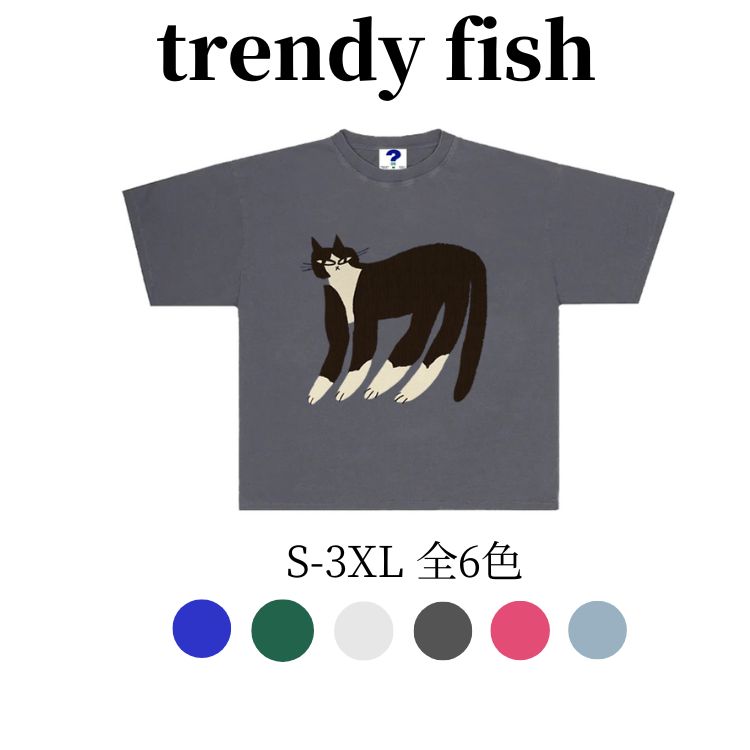樂天商城 - Tシャツ メンズ レディース 男女兼用 猫 ネコ ペット 可愛い 体型カバー 涼しい カジュアルクルーネック キュート お笑い 半袖tシャツ ブラック 黒 ホワイト ブルー 大きめサイズあり160-185cm S-XXXL