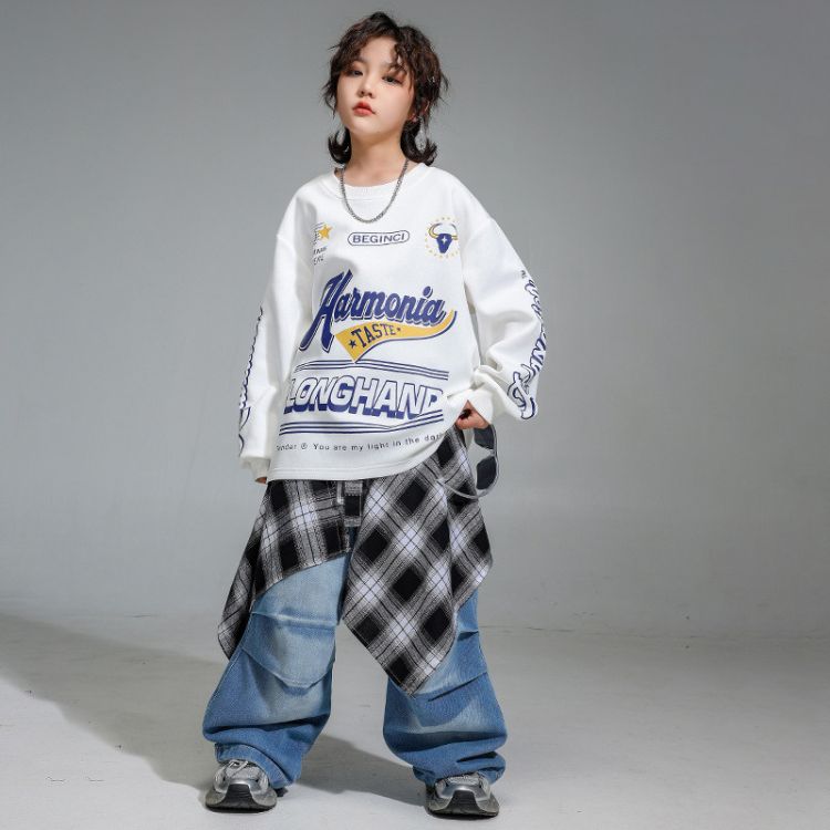 長袖 デニムスーツ キッズ ダンス衣装 セットアップ 男の子 半袖 デニムシャツ デニムパンツ ロングパンツ 大きめ ゆったり 上下セット ヒップホップ HIPHOP ロック ダンス衣装 Popping locking 舞台 ステージ衣装 派手 カッコイイ 演出服 団体服 応援団 発表会 3