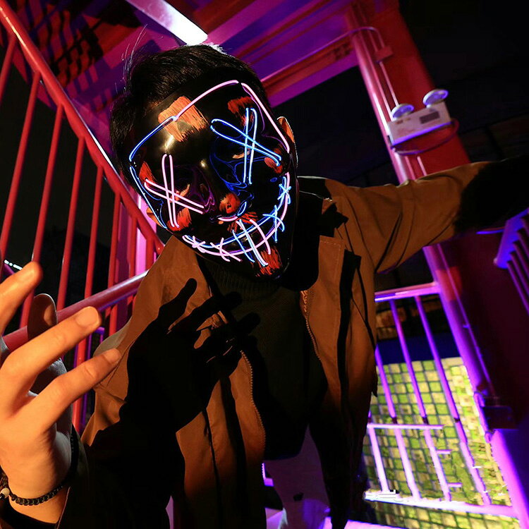 【ホラーマスク 】迫力! リアルな造形 ゴム製 仮面 ヘッドマスク 仮装 怪物 コスプレ 衣装 びっくり 怖い お化け おしゃれ イベント パーティー かっこいい ハロウィン ハロウィン万聖節 halloween 復活祭　ピエロ ヘッドカバー 怖い 2個 LED 発光 V 型 マスク 光る 3