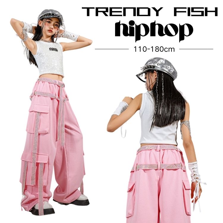 ★商品詳細 ホワイト ピンク キッズ ダンス 衣装 セットアップ hiphop ユニセックス 演出服 tシャツ ゆったり カーゴパンツ ロングパンツ ステージ衣装 カジュアル 女の子 男の子 ヒップホップ ダンスウェア 半袖 小物 団体服 ...