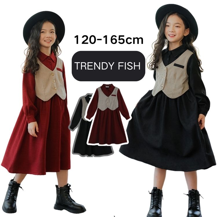 韓国子供服 女の子 キッズ ワンピース 女の子 子供服 女の子 ワンピース ドレス スカート 長袖 重ね着風 キッズ ガールズ チュニック フォーマル 重ね着風 発表会 結婚式 入園式 入学式 卒業式 可愛い 春秋冬　ベルト