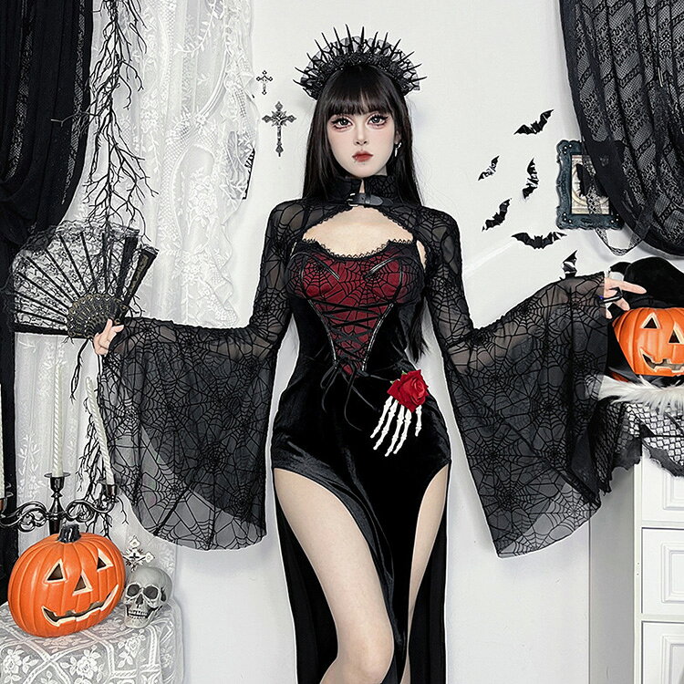 黒 ワンピース ハロウィン 大人 秋服 蜘蛛の巣柄 秋服 仮装 大人 女性 可愛い 衣装 大きいサイズ ドレス刺繍 ゴシック ゴスロリ セクシー レディース ワンピース 服 ロング丈 コスチューム ハロウィン仮装 コスプレ衣装 FKR ブラック 黒 trendyfish-10005881 TRENDY FISH サンプル画像3