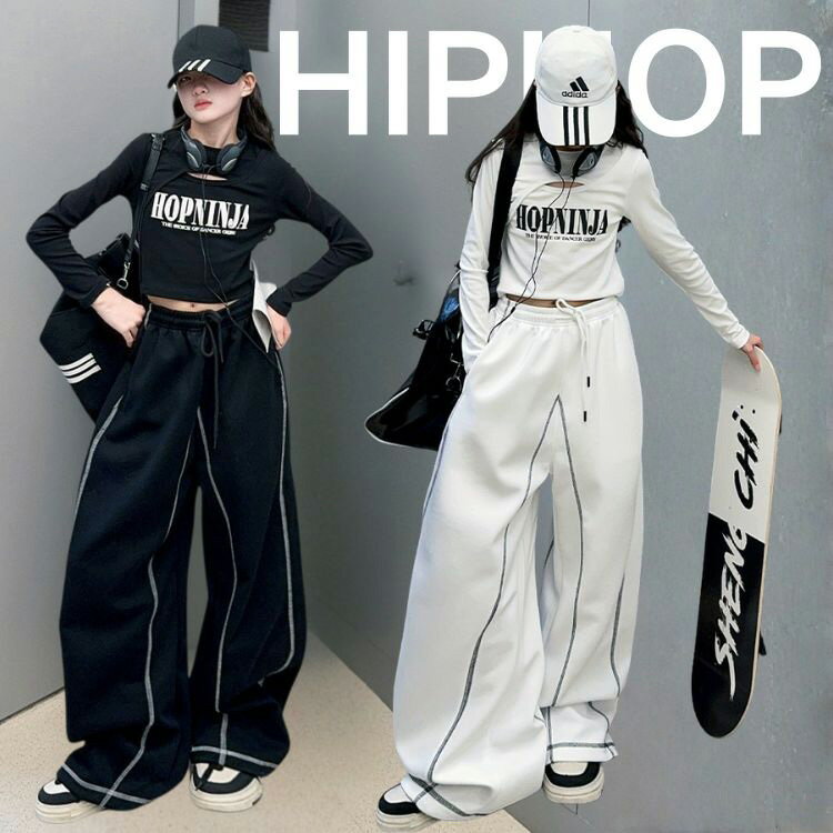 キッズ ダンス衣装 ヒップホップ セットアップ へそ出す 長袖 ロングパンツ カーゴパンツ 女の子 スト..