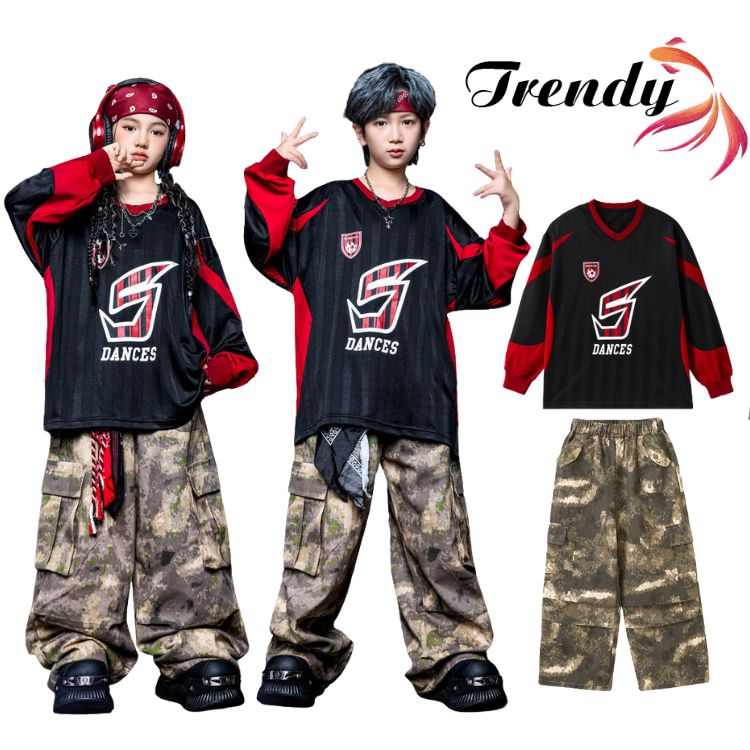 黒 緑 ブラック トップス トレーナー パンツ 迷彩パンツ カーゴパンツ 迷彩 長袖 キッズ ダンス セット..