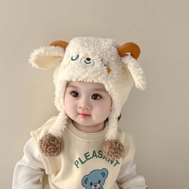 赤ちゃん用帽子 秋冬 可愛い子羊 ベビーフリースイヤーウォーマー帽 防寒 防風 厚...
