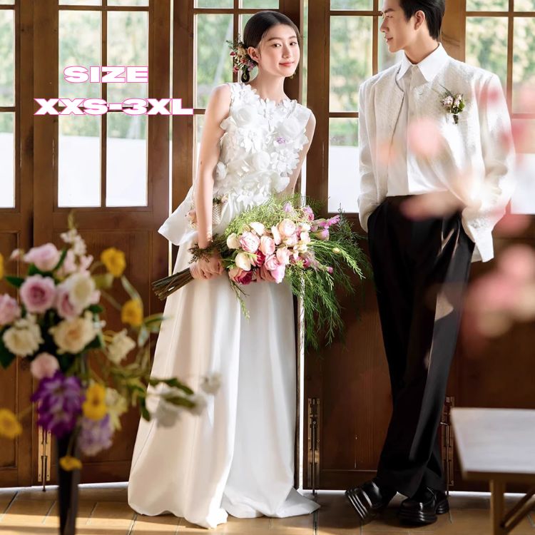 乐天商城 - ホワイト イブニングドレス 結婚式 ワンピース 花柄 二次会 白ドレス 前撮りドレス ウエディング 白 ドレスロング ウェディングドレス Aライン ブライダル 前撮りドレス 二次会 ドレス 花嫁 白 結婚式 ロングドレス 結婚式ドレス フォトウェディング 花嫁 パーティー XXS-3XL