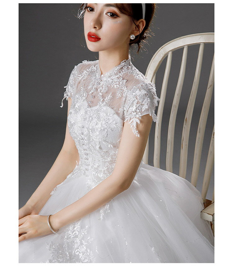 TRENDY FISHの白 ウェディングドレス ロングドレス オフショルダー ウエディングドレス イブニングドレス 披露宴 二次会 結婚式 イベント 演奏会 発表会 フォーマルドレス 編み上げ ホワイト 白 オシャレ 高級感 刺繡 透かし彫り 二次会ドレス 高級感 S/M/L/XL/2XL｜アングル3